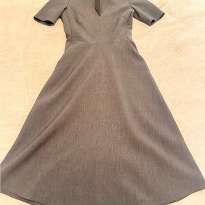 Zara Gray Midi A-Line Dress with V-Neck